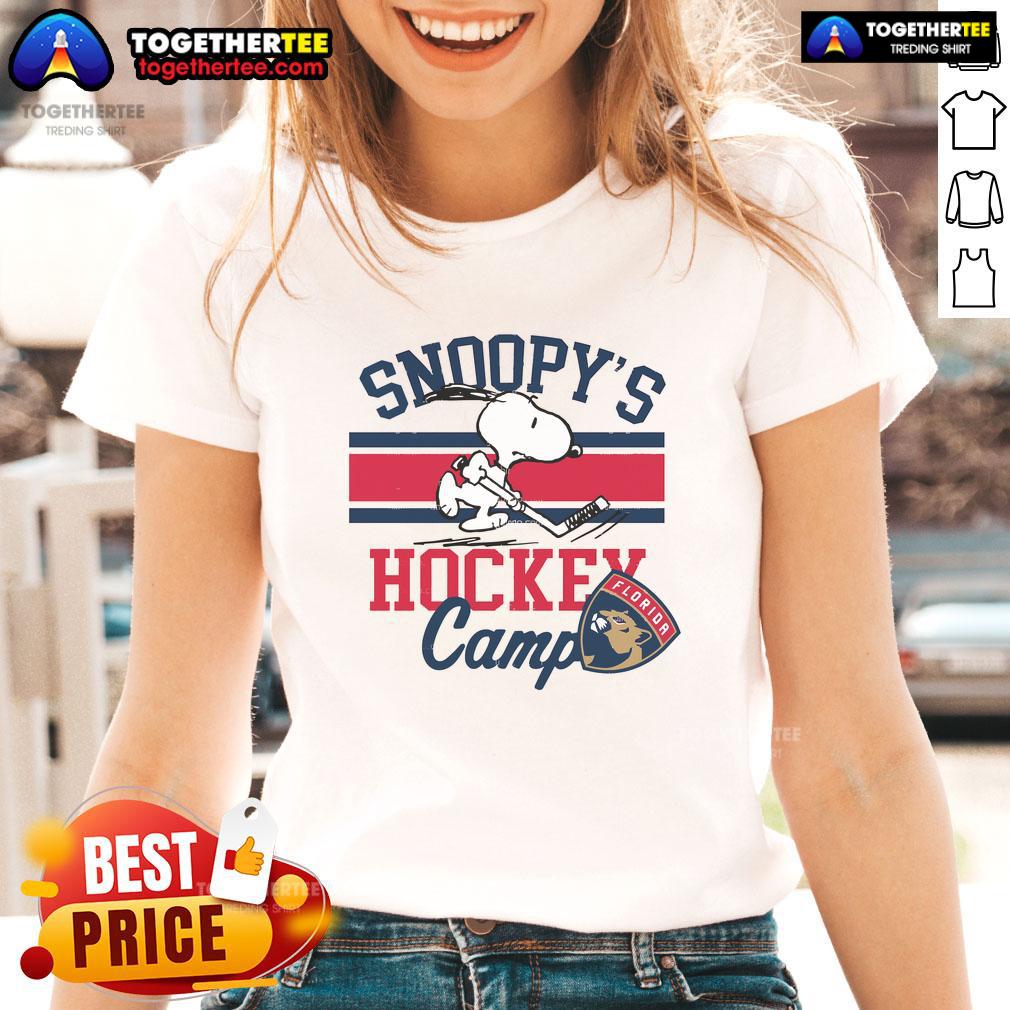 Good Snoopy Florida Panthers Camp Snoopy NHL Ladies Tee featuring a playful Snoopy design for fans of all teams.