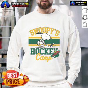 Good Snoopy Minnesota Wild sweatshirt featuring Snoopy in hockey gear, perfect for NHL fans and Snoopy enthusiasts.