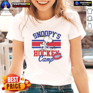 Good Snoopy Montreal Canadiens tee for ladies at Snoopy's Hockey Camp, featuring NHL teams design.