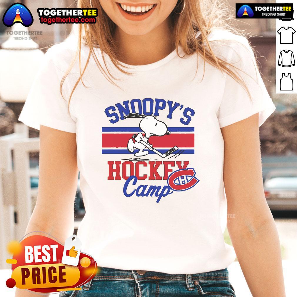 Good Snoopy Montreal Canadiens tee for ladies at Snoopy's Hockey Camp, featuring NHL teams design.