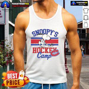 Good Snoopy Montreal Canadiens tank top from Snoopy's Hockey Camp featuring NHL all teams design, perfect for fans.