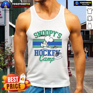 Good Snoopy Vancouver Canucks tank top featuring Snoopy at hockey camp, perfect for NHL fans and summer wear.