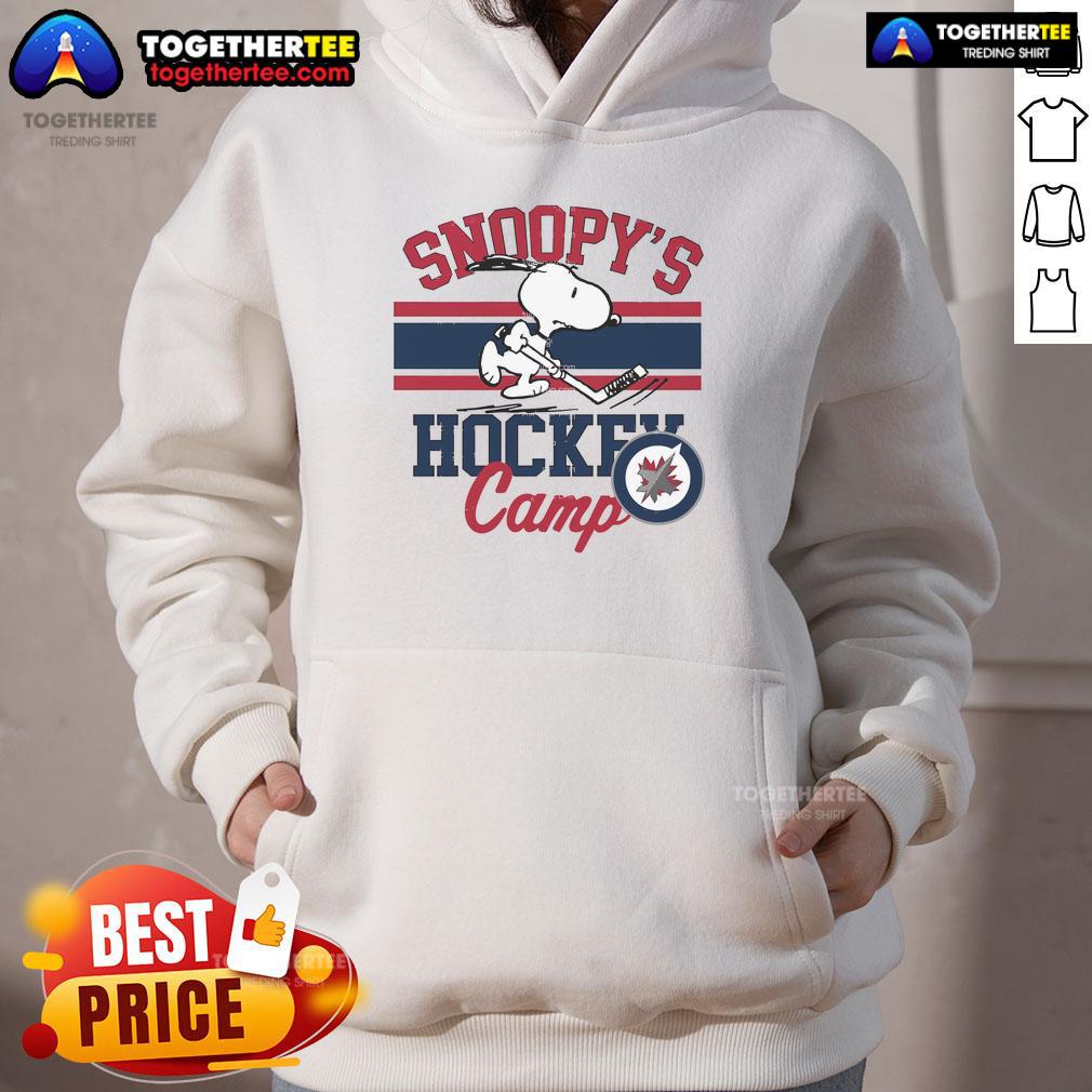 Good Snoopy Winnipeg Jets hoodie featuring Snoopy at hockey camp, celebrating NHL teams in a fun, vibrant design.