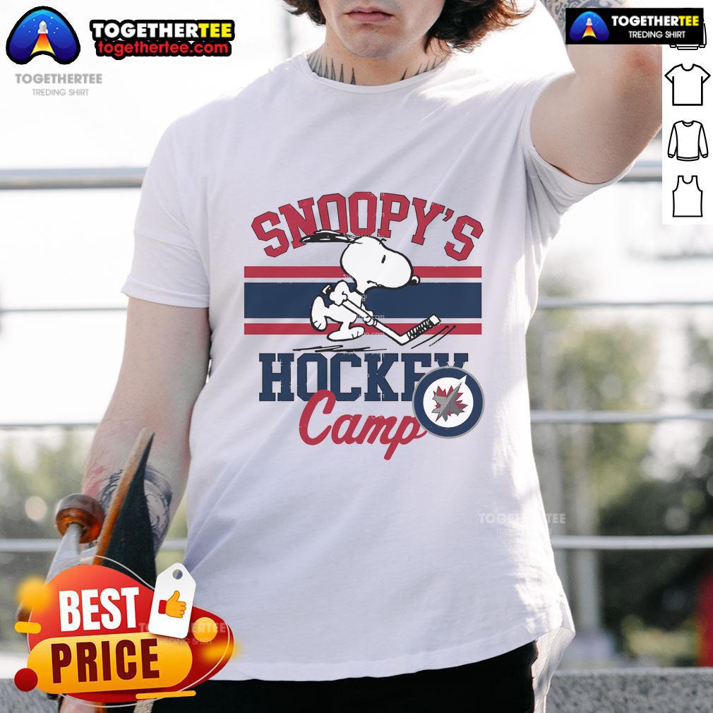 Good Snoopy Winnipeg Jets T-shirt featuring Snoopy at hockey camp, showcasing NHL all teams design.