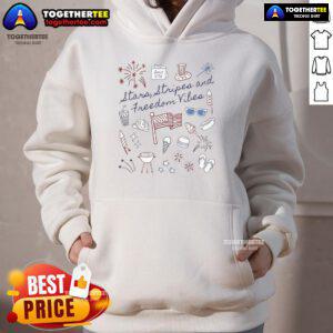 Good Stars Stripes and Freedom Vibes 4th of July hoodie design with patriotic colors and festive graphics.