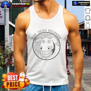 Chris Pratt wearing a Good The Electric State tank top featuring The Dead Milkmen cow logo, showcasing a trendy style.