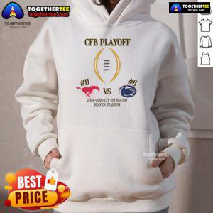 Nice SMU vs Penn State 2024-2025 CFP 1st Round hoodie featuring Beaver Stadium design and team logos.