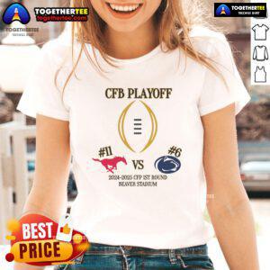 2024-2025 CFP 1st Round: SMU vs Penn State Ladies Tee at Beaver Stadium, showcasing game day spirit and team pride.