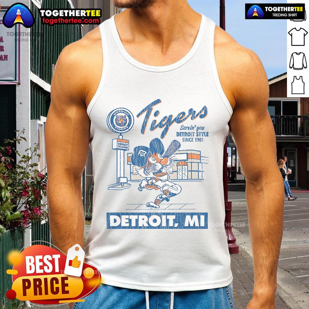 Nice Detroit Tigers Deli tank top featuring Detroit style design, serving delicious food since 1901.