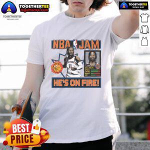 Jalen Brunson New York Knicks Homage NBA Jam T-Shirt featuring vibrant design and team colors, perfect for fans.