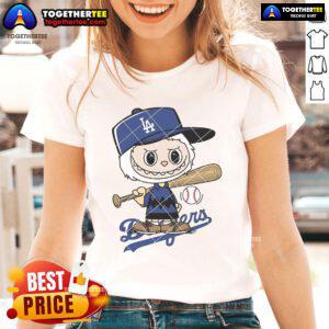 Nice Labubu Charlie Brown Los Angeles Dodgers ladies tee featuring a stylish design perfect for baseball fans.