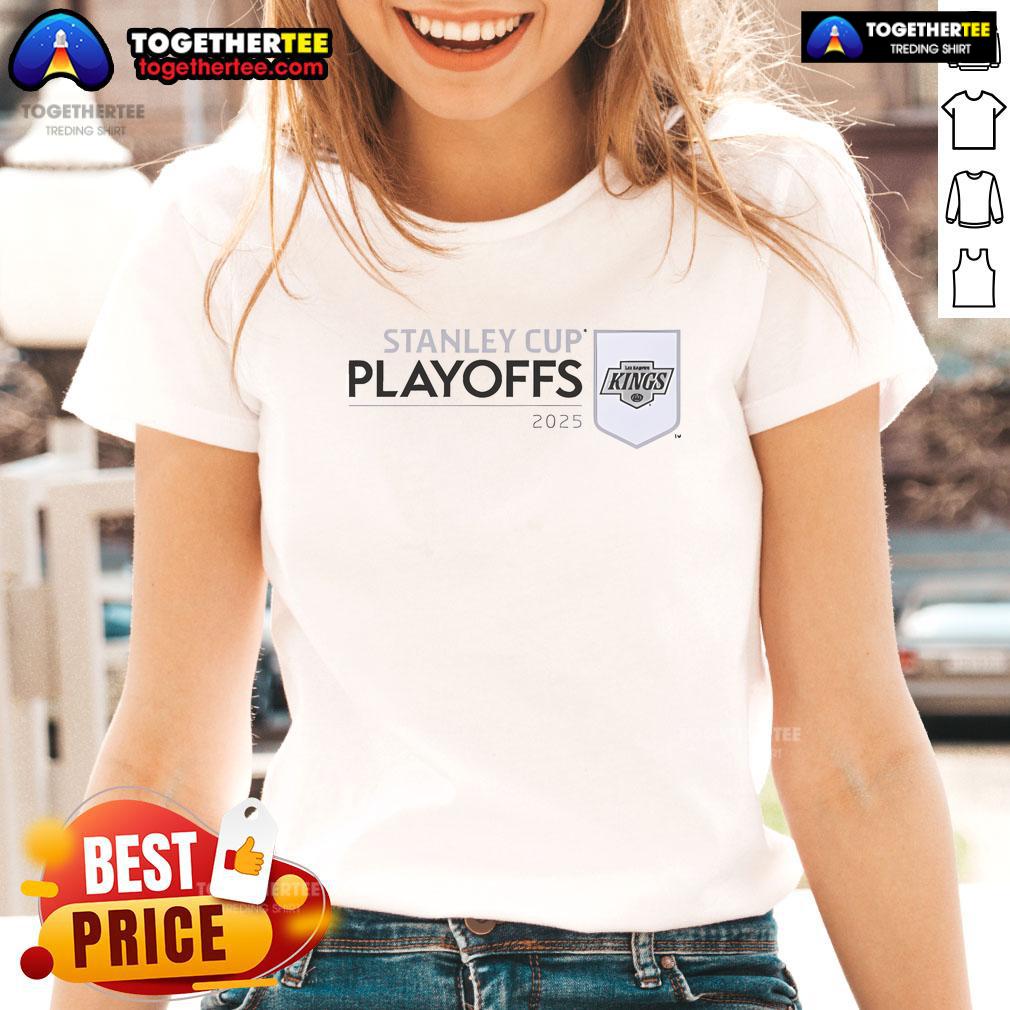 Los Angeles Kings 2025 NHL Stanley Cup Playoffs Champions ladies tee featuring team logo and stylish design.