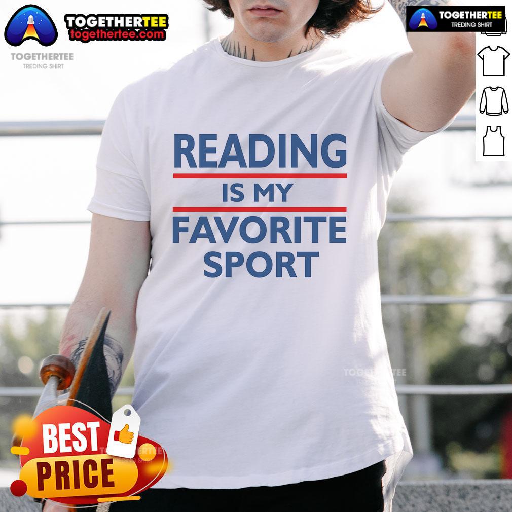 Nice Reading Is My Favorite Sport T-Shirt featuring a playful book-themed graphic in vibrant colors.