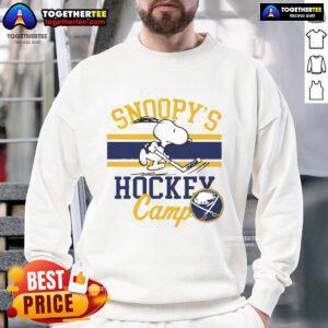 Alt Text: Buffalo Sabres Snoopy Camp sweatshirt featuring a playful Snoopy design, perfect for fans and cozy wear.