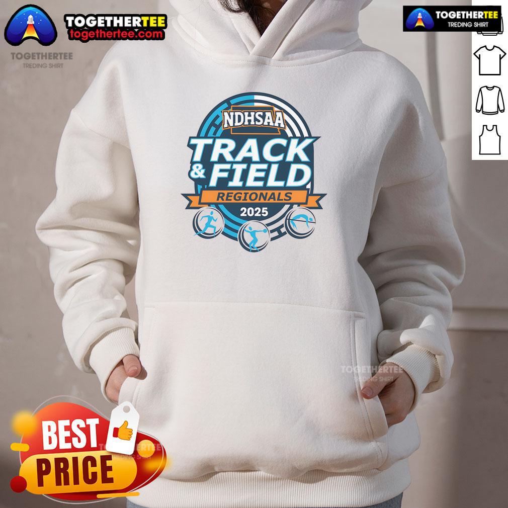 Alt Text: 2025 NDHSAA Class B Southwest Region Track and Field logo hoodie featuring vibrant design and athletic style.