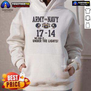 Official Army vs Navy hoodie showcasing the final score 77-17-14 under the lights, perfect for fans and supporters.