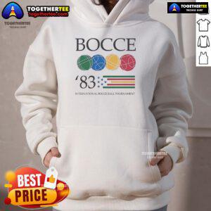 Official Bocce 83 International Bocce Ball Tournament Hoodie featuring a stylish design and vibrant colors for fans.
