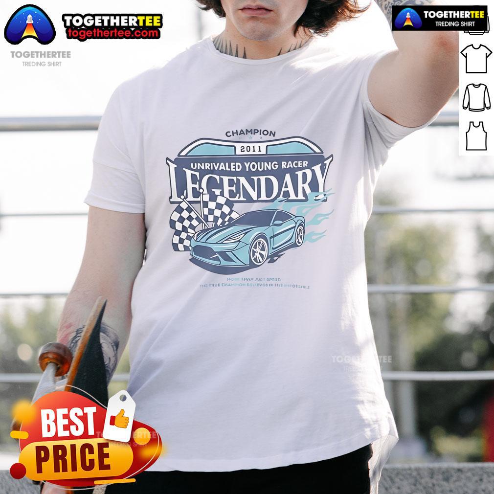 Official Champion 2011 Unrivaled Young Racer Legendary T-Shirt featuring bold graphics and vibrant colors for young racing fans.
