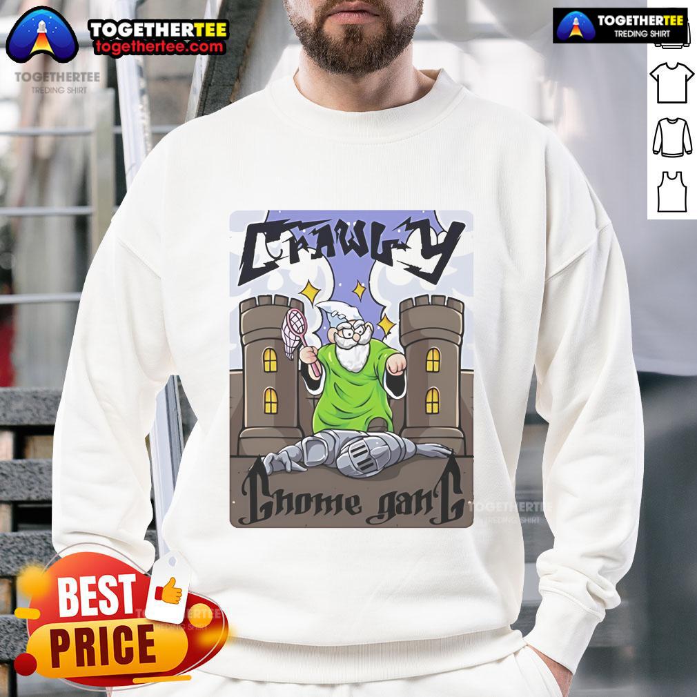 Cozy Official Crawly Gnome Gang Sweatshirt featuring vibrant gnome graphics, perfect for casual wear and gnome enthusiasts.