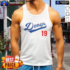 Official Dongs 19 LA Dodgers tank top featuring vibrant team colors and logo, perfect for baseball fans this summer.