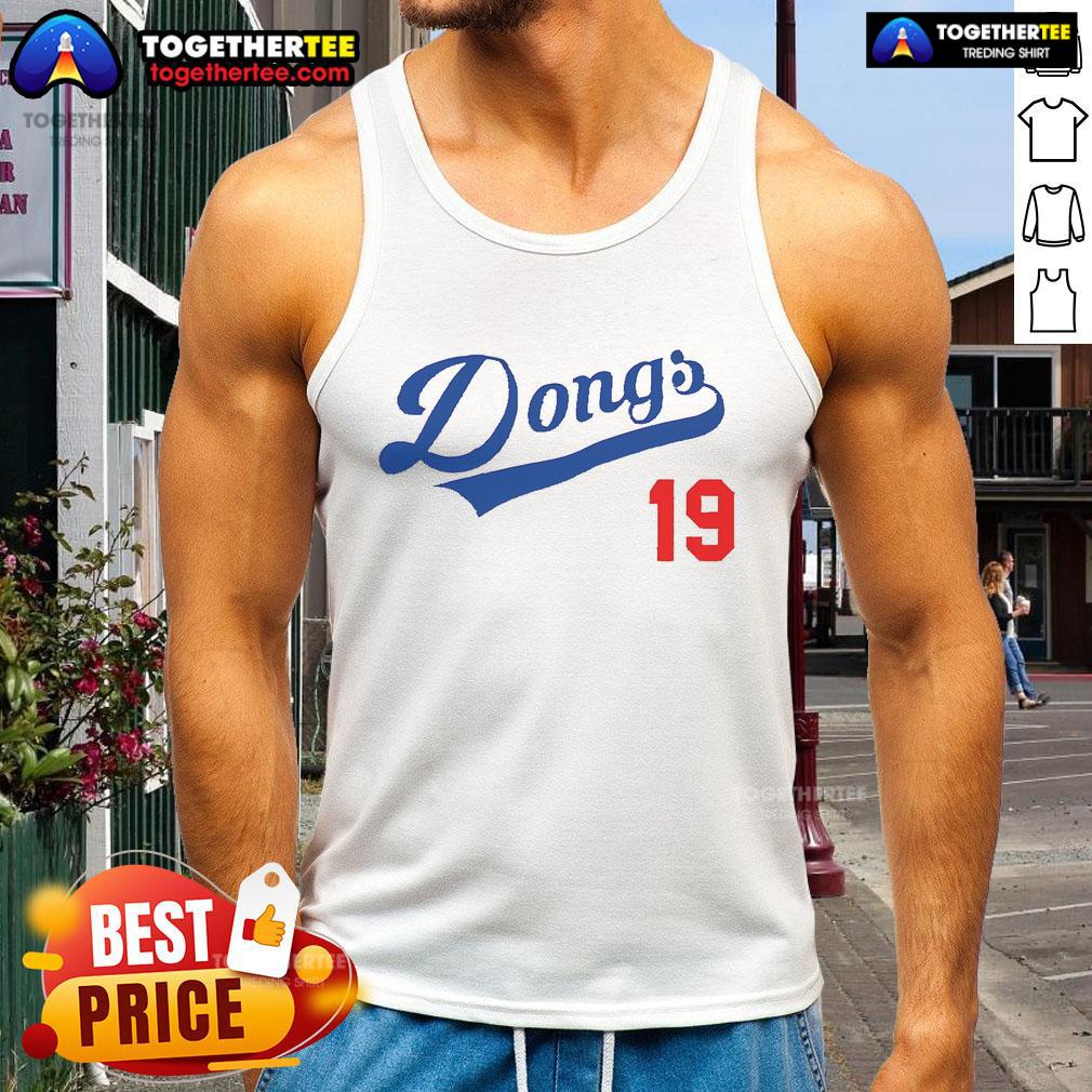 Official Dongs 19 LA Dodgers tank top featuring vibrant team colors and logo, perfect for baseball fans this summer.