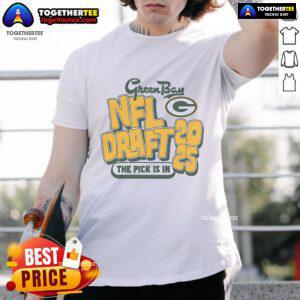 Official Green Bay NFL Draft 2025 'The Pick Is In' T-Shirt featuring team colors and logo, perfect for fans.