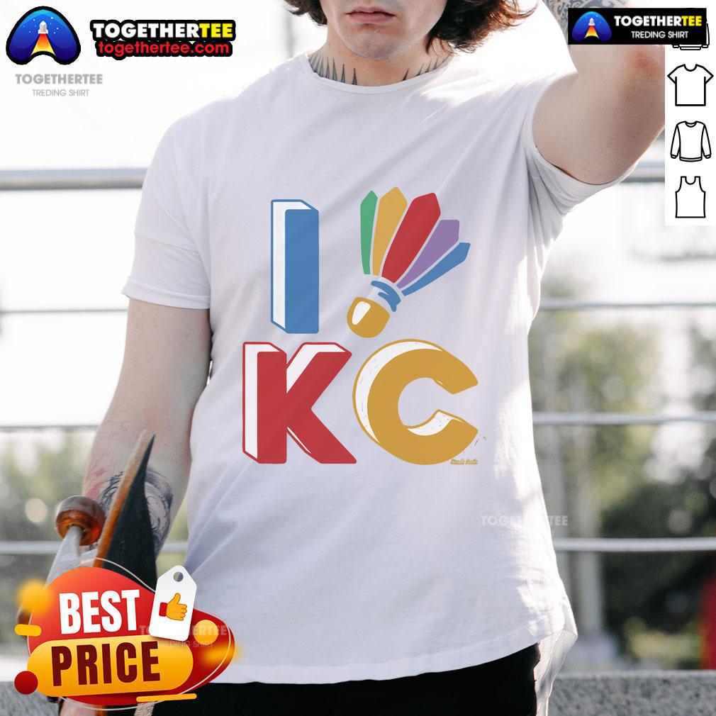 Official I Shuttlecock KC Kansas T-Shirt featuring a stylish design for fans of Kansas City sports and badminton.