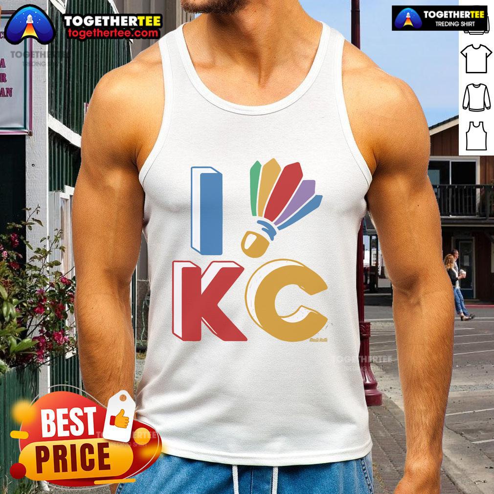 Official I Shuttlecock KC Kansas tank top featuring a stylish design perfect for badminton fans and casual wear.
