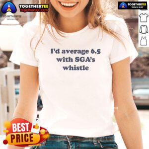 Official ID Average 6.5 with SGAS Whistle Ladies Tee featuring stylish design and comfortable fit for women.
