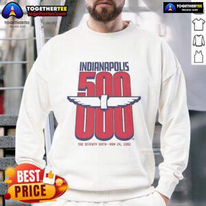 Alt Text: 1992 Indianapolis 500 sweatshirt celebrating the 76th running of the Indy 500, featuring iconic race graphics.