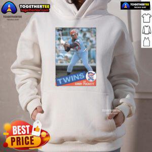 Alt Text: Official Kirby Puckett Minnesota Twins 1985 Topps baseball card design featured on a stylish hoodie for fans.