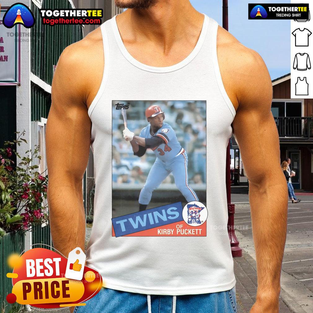 Official Kirby Puckett Minnesota Twins 1985 Topps baseball card graphic on a stylish tank top for fans and collectors.