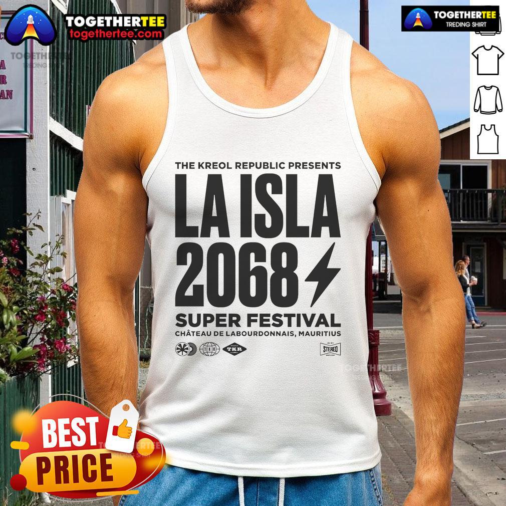 Official La Isla 2068 X The Kreol Republic 2025 stereo tank top featuring vibrant design and stylish fit.