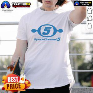 Alt Text: Official Limitedrun Games Space Channel 5 Logo T-Shirt featuring vibrant graphics and a retro design, perfect for fans.