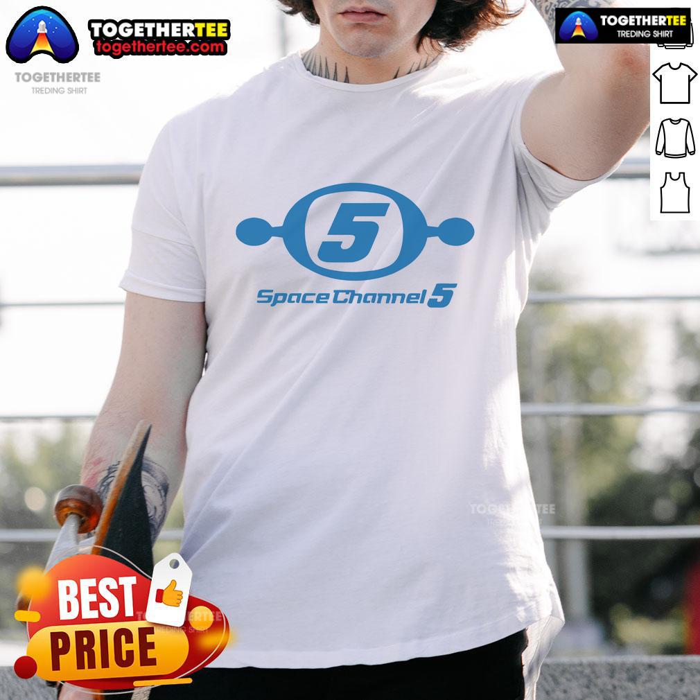 Alt Text: Official Limitedrun Games Space Channel 5 Logo T-Shirt featuring vibrant graphics and a retro design, perfect for fans.