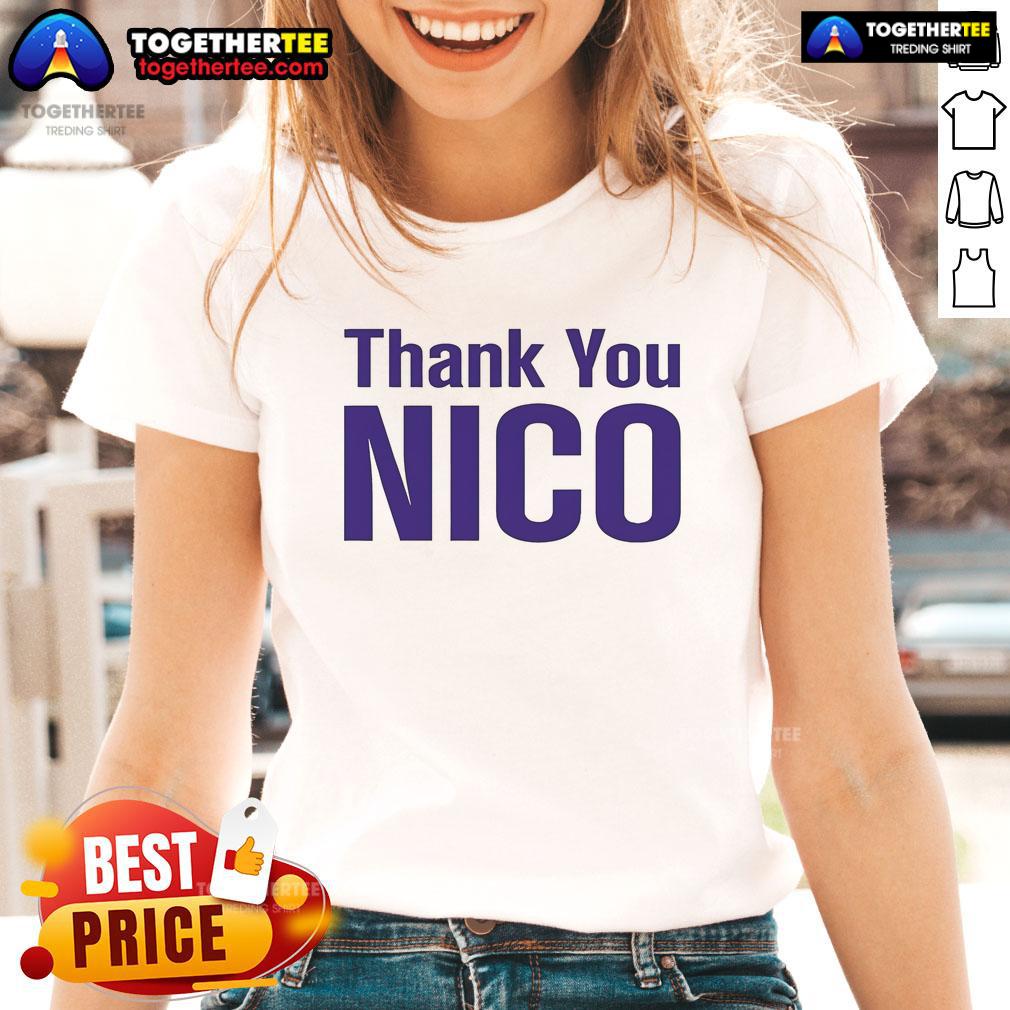 Official Los Angeles Lakers Thank You Nico Ladies Tee featuring team colors and logo for stylish fan support.
