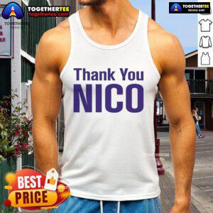 Official Los Angeles Lakers Thank You Nico tank top featuring team colors and logo, perfect for fans.