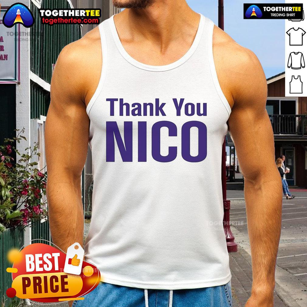 Official Los Angeles Lakers Thank You Nico tank top featuring team colors and logo, perfect for fans.