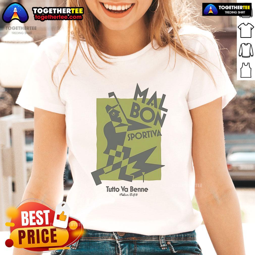 Alt Text: Official Malbon Golf Sportiva Tutto Va Benne Ladies Tee showcasing stylish golf apparel for women on the course.