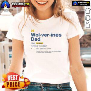 Official Michigan Wolverines Dad Definition Ladies Tee showcasing a stylish design for proud Wolverines fans.