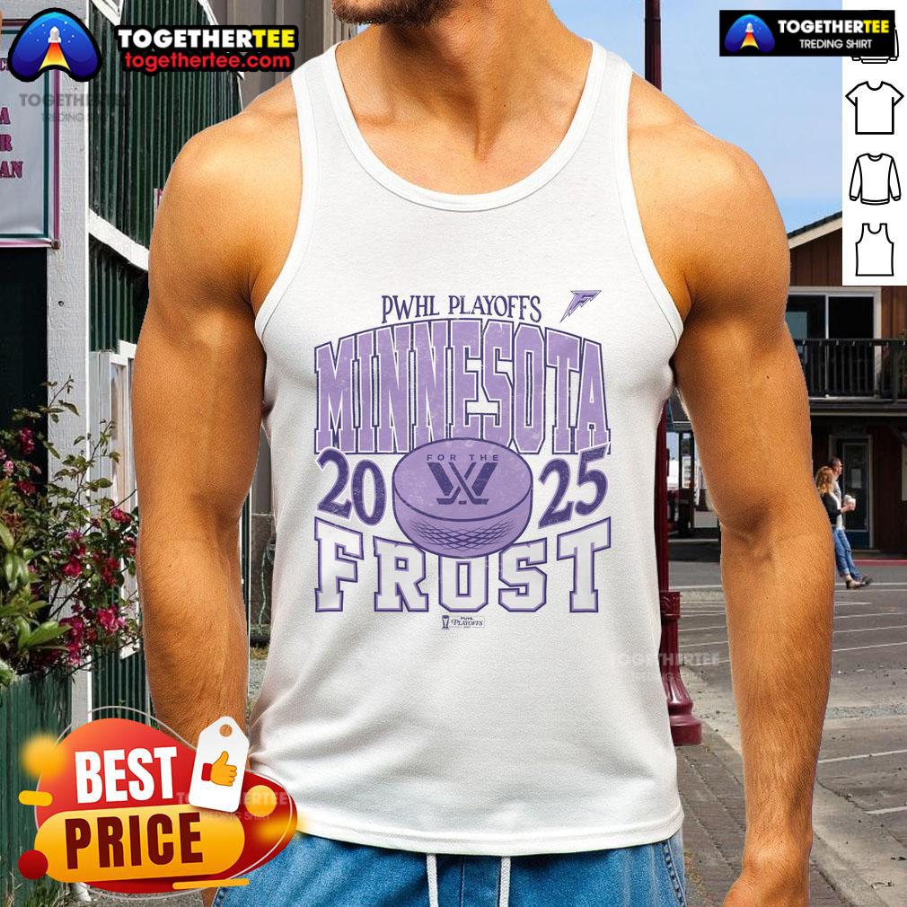 Official Minnesota Frost Adult Stadium Essentials Playoffs City Revolution 25 Urban Tank Top showcased on a model.