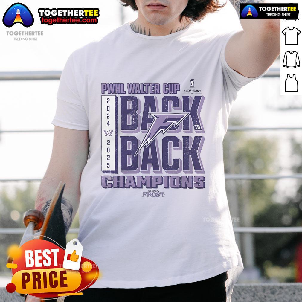 Alt Text: Official Minnesota Frost Walter Cup Back To Back Champions 2025 T-Shirt featuring team logo and championship graphics.