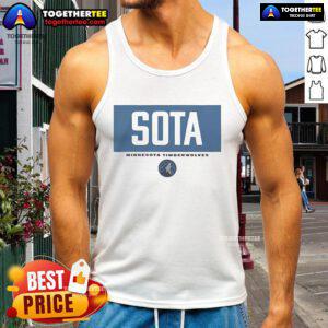 Alt Text: Official Minnesota Timberwolves Crossbar Tank Top featuring team colors and logo for stylish fan apparel.