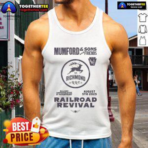 Official Mumford and Sons 2025 Railroad Revival Tour tank top in Richmond, VA at Allianz Amphitheatre.