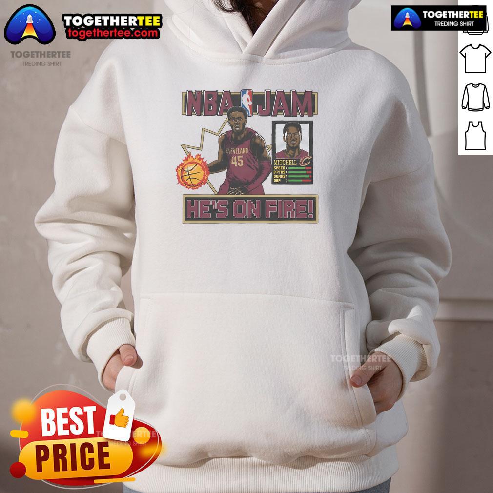 Alt Text: Official NBA Jam Cavaliers Donovan Mitchell hoodie featuring team colors and logo, perfect for fans and collectors.