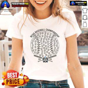 2025 NCAA Baseball Championship selection show ladies tee featuring official logo and vibrant design for fans.