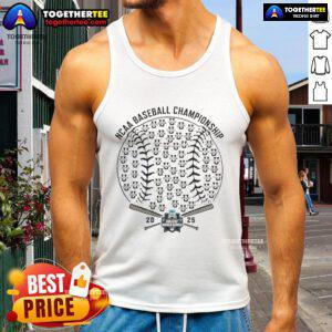 Official NCAA Baseball Championship 2025 Selection Show tank top featuring team logos and vibrant colors.