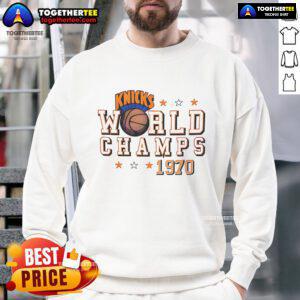 Alt Text: Official New York Knicks World Champs 1970 sweatshirt featuring team logo and vintage design for fans and collectors.