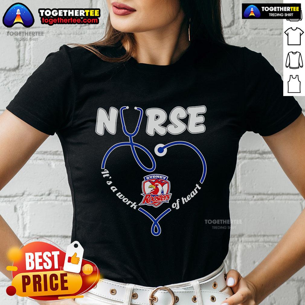 Alt Text: Official Nurse It's a Work of Heart Sydney Roosters Ladies Tee, featuring a stylish design for female fans.