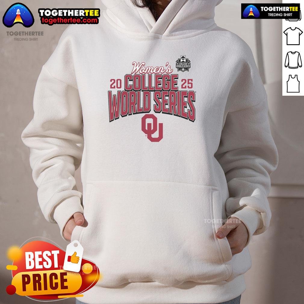 2025 NCAA Softball Women's College World Series hoodie featuring the official Oklahoma Sooners logo and design.